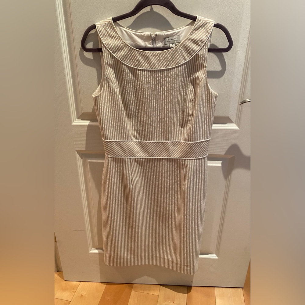 Tahari cream and white sheath stripped dress size 6
